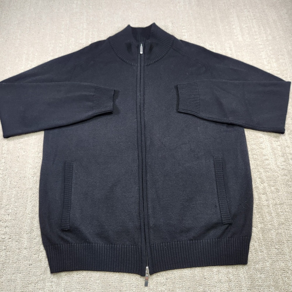 Enzo Mantovani Sweater Men L 100% Extra Fine Merino Wool Full Zip Black Italy